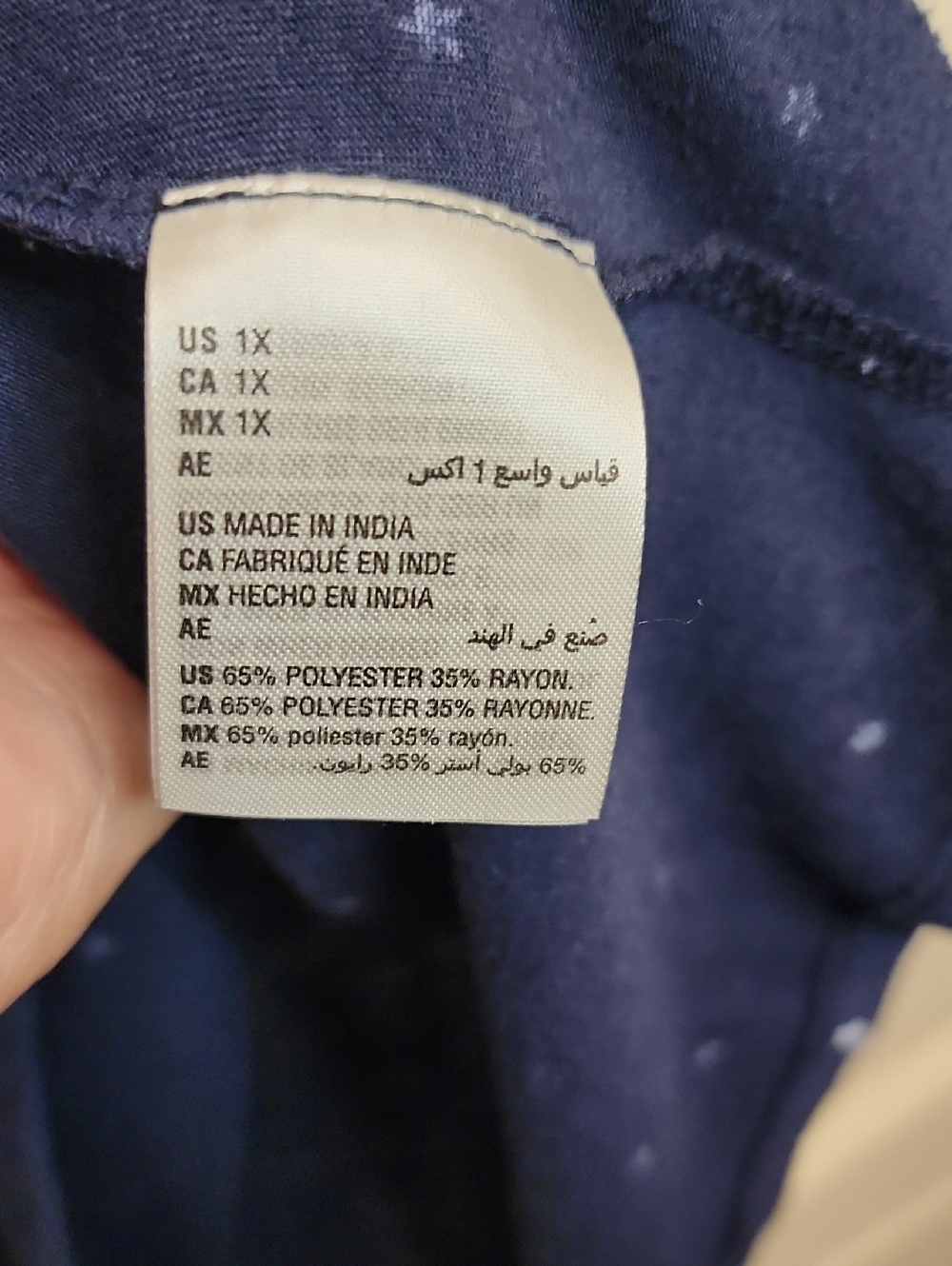 STYLE & CO Women’s Navy Star Print Scoop Neck Top 1X Back Pleat - Picture 3 of 6
